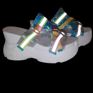 Women's platforms size 10 womens holographic multi color platforms